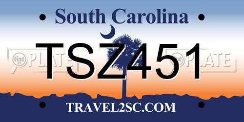 TSZ451 South Carolina License Plate