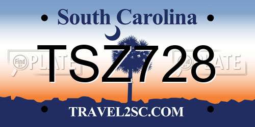 TSZ728 South Carolina License Plate