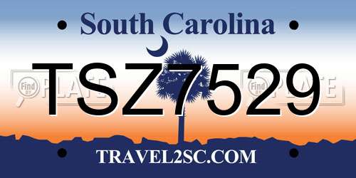 TSZ7529 South Carolina License Plate