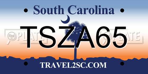 TSZA65 South Carolina License Plate