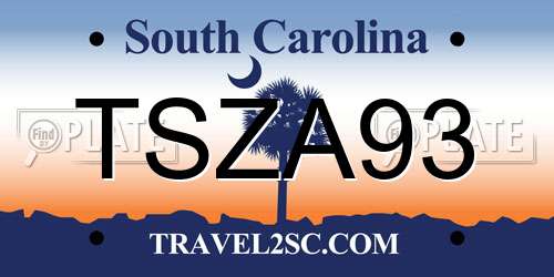 TSZA93 South Carolina License Plate