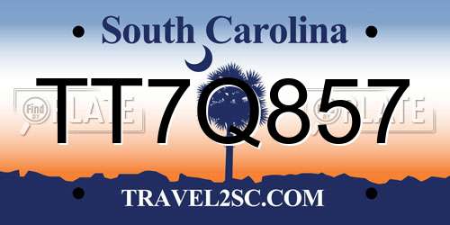 TT7Q857 South Carolina License Plate