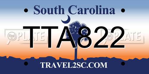 TTA822 South Carolina License Plate