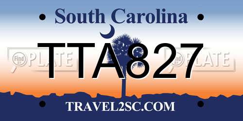 TTA827 South Carolina License Plate