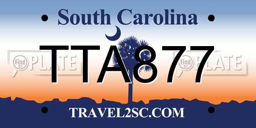 TTA877 South Carolina License Plate