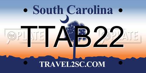 TTAB22 South Carolina License Plate