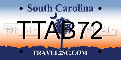 TTAB72 South Carolina License Plate