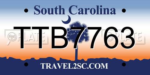 TTB7763 South Carolina License Plate