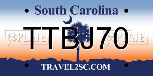 TTBJ70 South Carolina License Plate