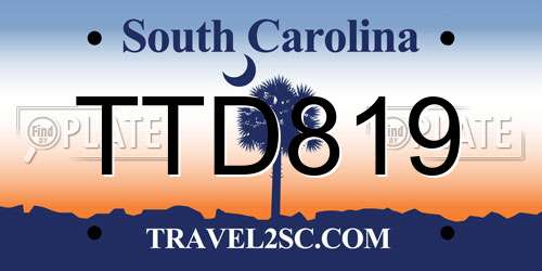 TTD819 South Carolina License Plate
