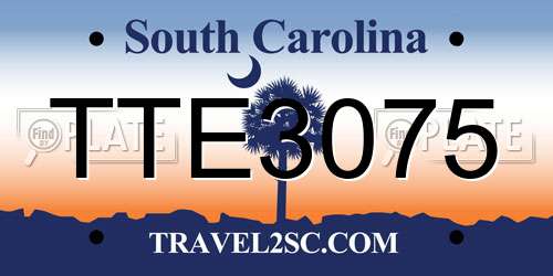 TTE3075 South Carolina License Plate