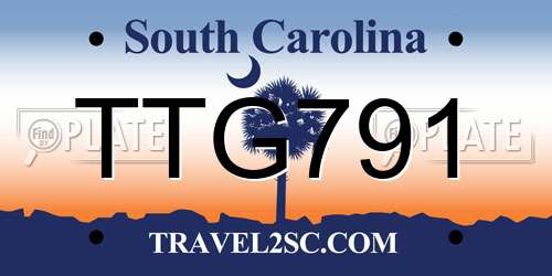 TTG791 South Carolina License Plate