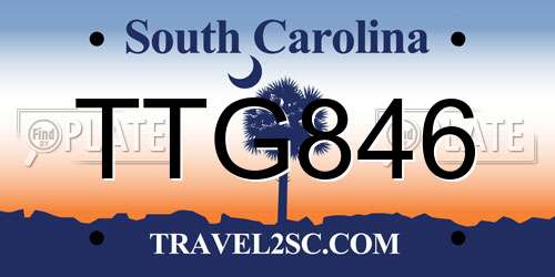 TTG846 South Carolina License Plate