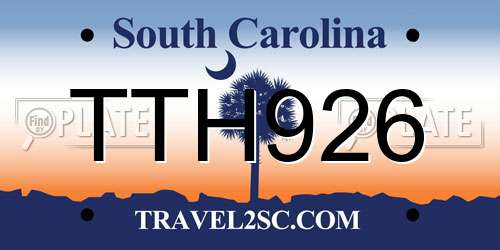 TTH926 South Carolina License Plate