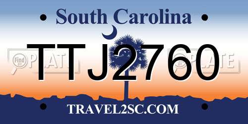 TTJ2760 South Carolina License Plate