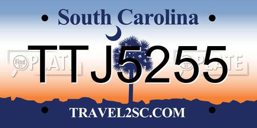 TTJ5255 South Carolina License Plate
