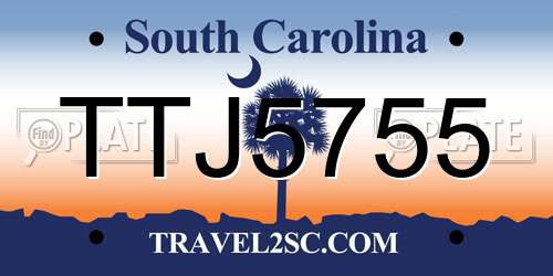 TTJ5755 South Carolina License Plate