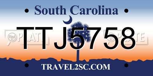 TTJ5758 South Carolina License Plate
