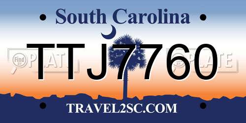 TTJ7760 South Carolina License Plate