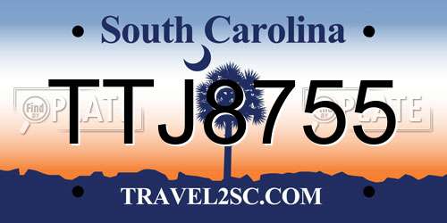 TTJ8755 South Carolina License Plate