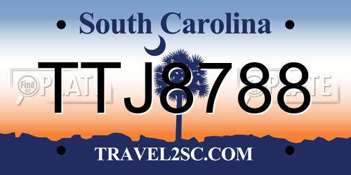 TTJ8788 South Carolina License Plate