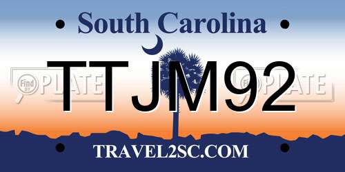 TTJM92 South Carolina License Plate
