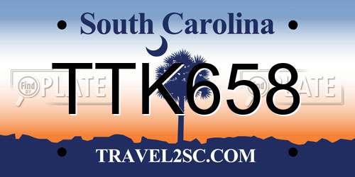 TTK658 South Carolina License Plate