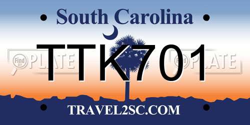 TTK701 South Carolina License Plate