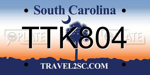 TTK804 South Carolina License Plate