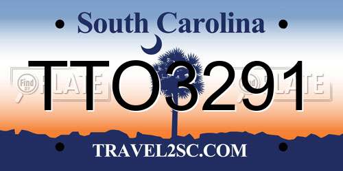TTO3291 South Carolina License Plate