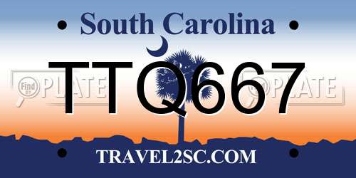 TTQ667 South Carolina License Plate