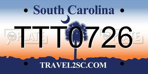 TTT0726 South Carolina License Plate