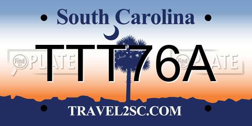 TTT76A South Carolina License Plate