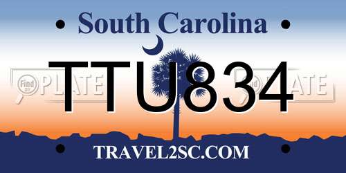 TTU834 South Carolina License Plate