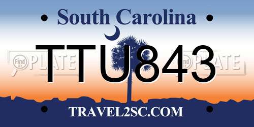 TTU843 South Carolina License Plate