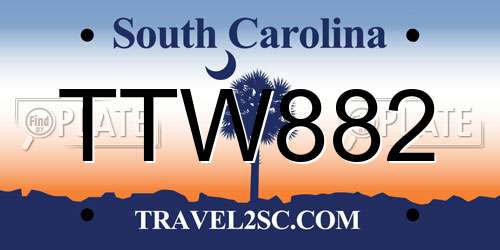 TTW882 South Carolina License Plate