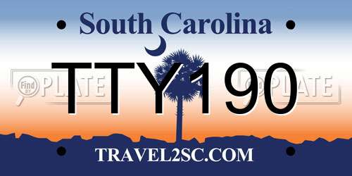 TTY190 South Carolina License Plate
