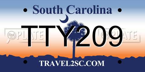 TTY209 South Carolina License Plate