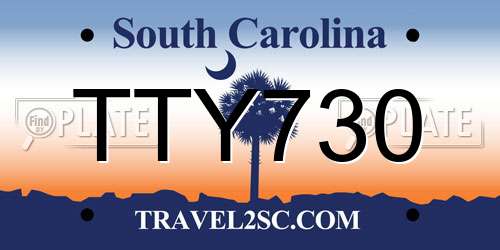 TTY730 South Carolina License Plate