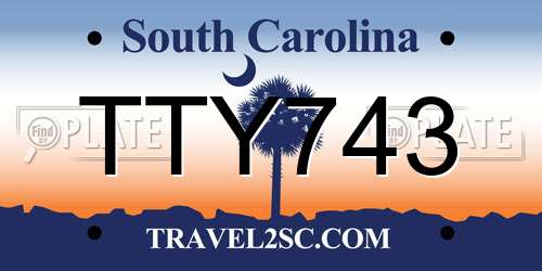 TTY743 South Carolina License Plate