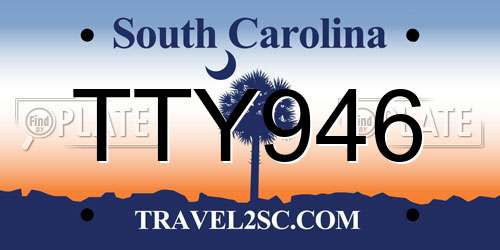 TTY946 South Carolina License Plate