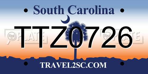 TTZ0726 South Carolina License Plate