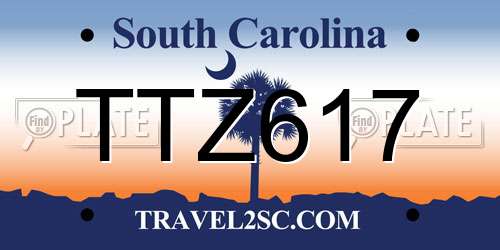 TTZ617 South Carolina License Plate