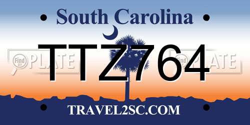 TTZ764 South Carolina License Plate