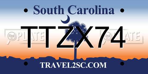 TTZX74 South Carolina License Plate