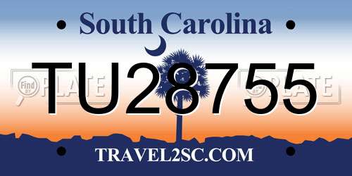 TU28755 South Carolina License Plate