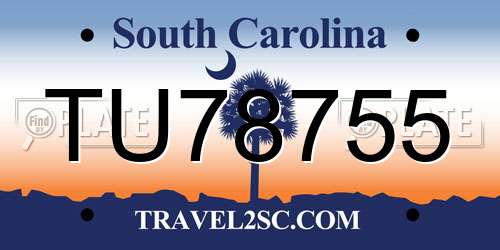 TU78755 South Carolina License Plate