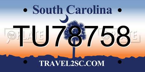 TU78758 South Carolina License Plate