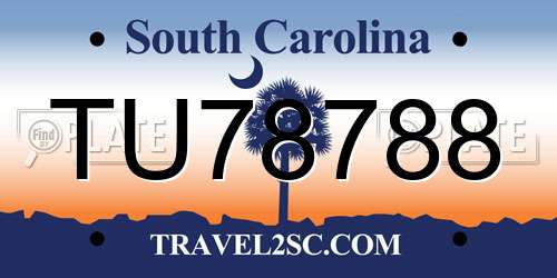 TU78788 South Carolina License Plate