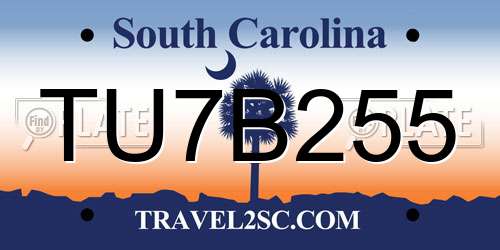 TU7B255 South Carolina License Plate